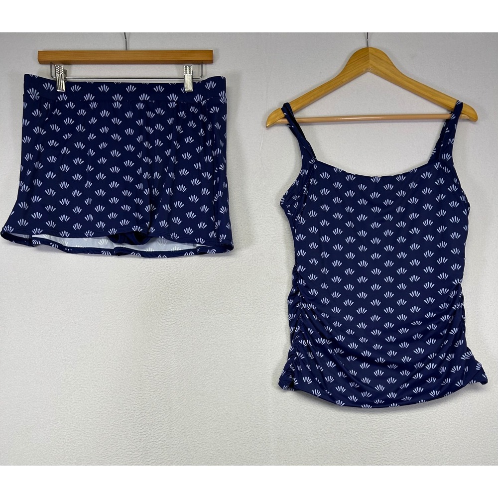 Nautical Shell Print Miraclesuit x Talbots Womens 14 Navy Blue Tankini Skirt Set
